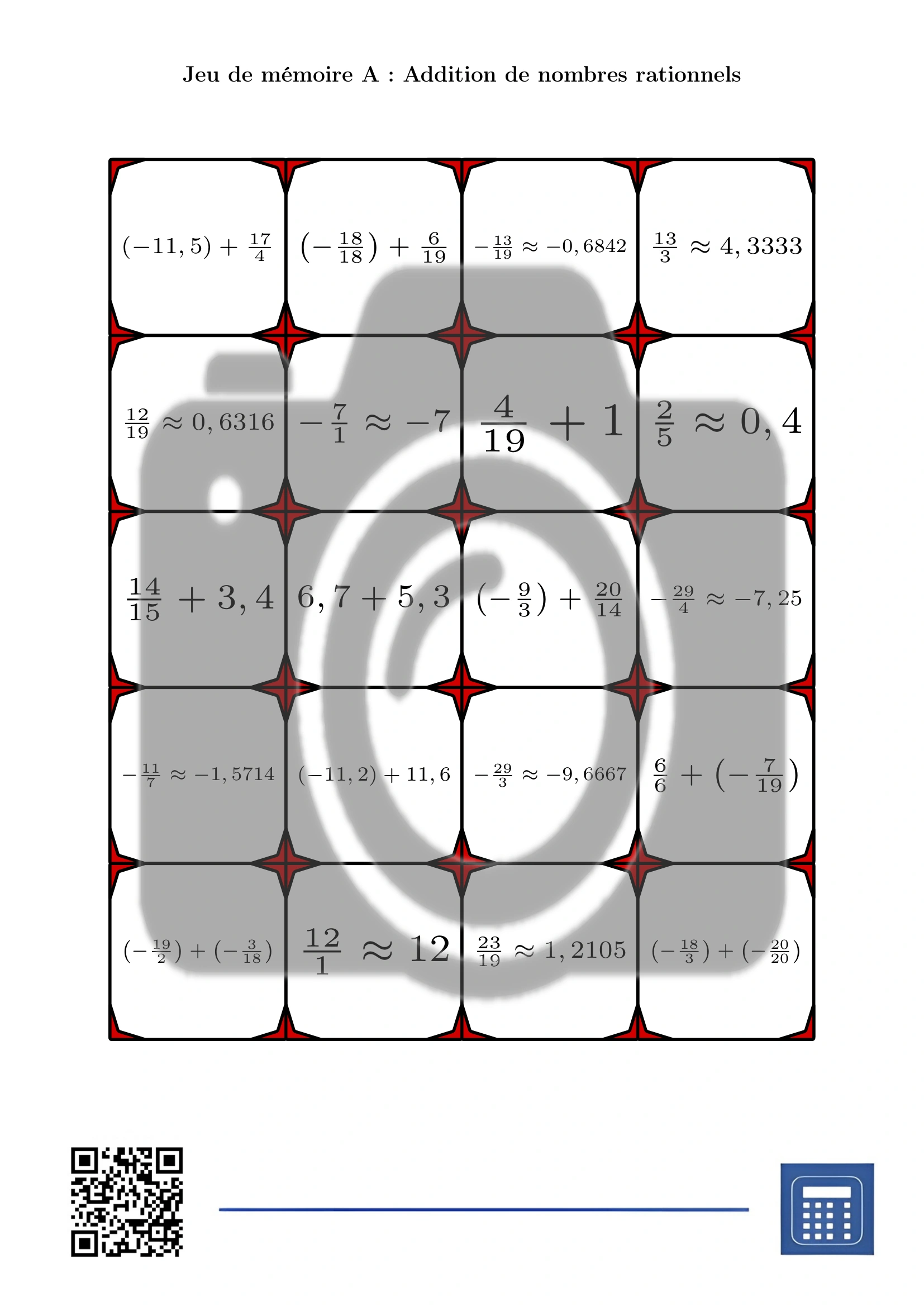 Jeu de mémoire: Addition de nombres rationnels – Image 2