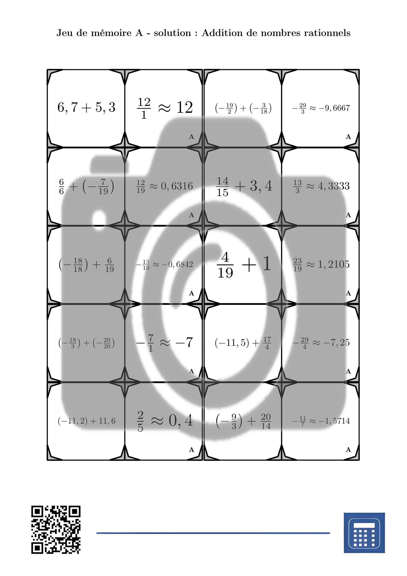 Jeu de mémoire: Addition de nombres rationnels – Image 4