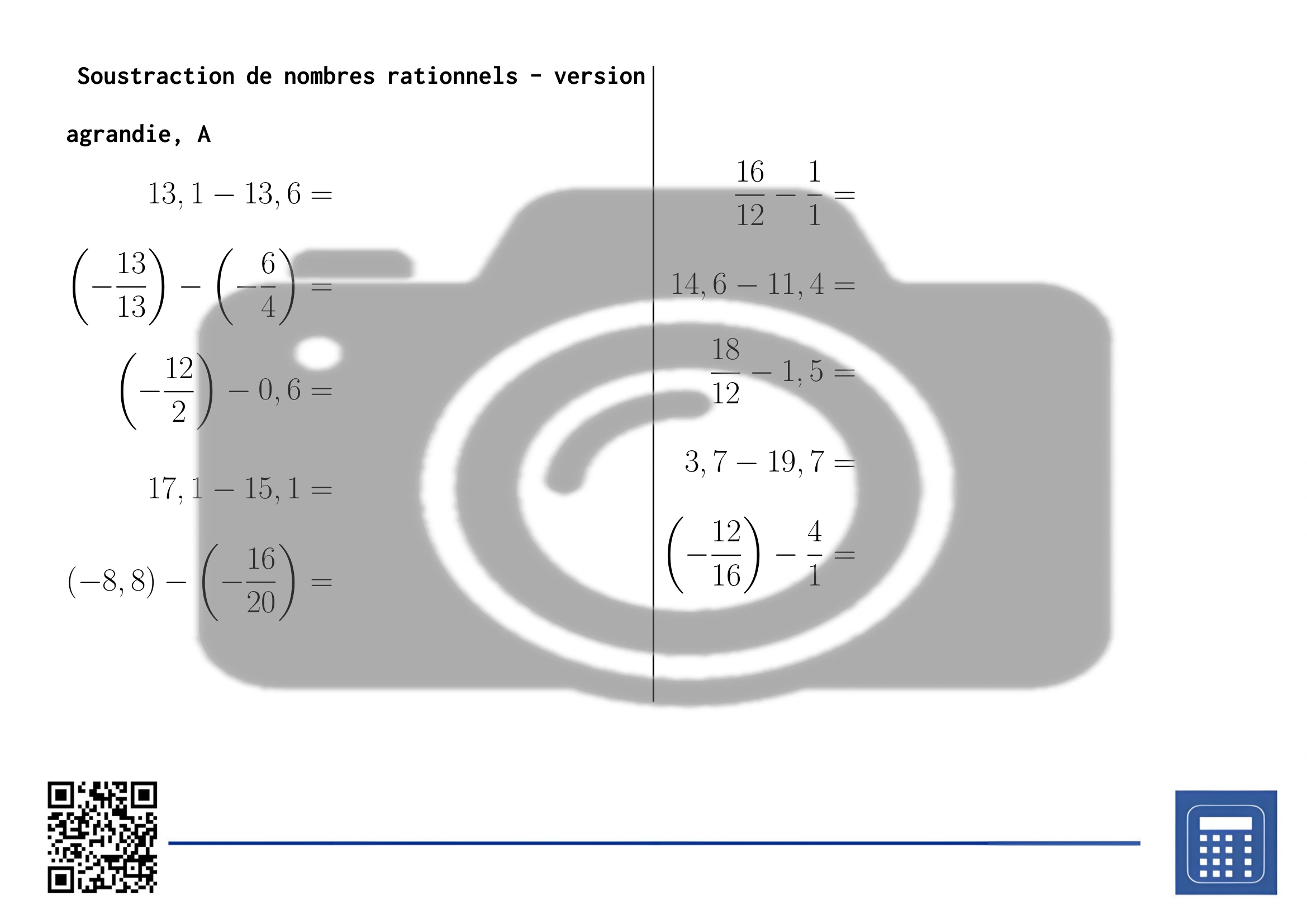 Fiche d'exercices: Soustraction de nombres rationnels – Image 3