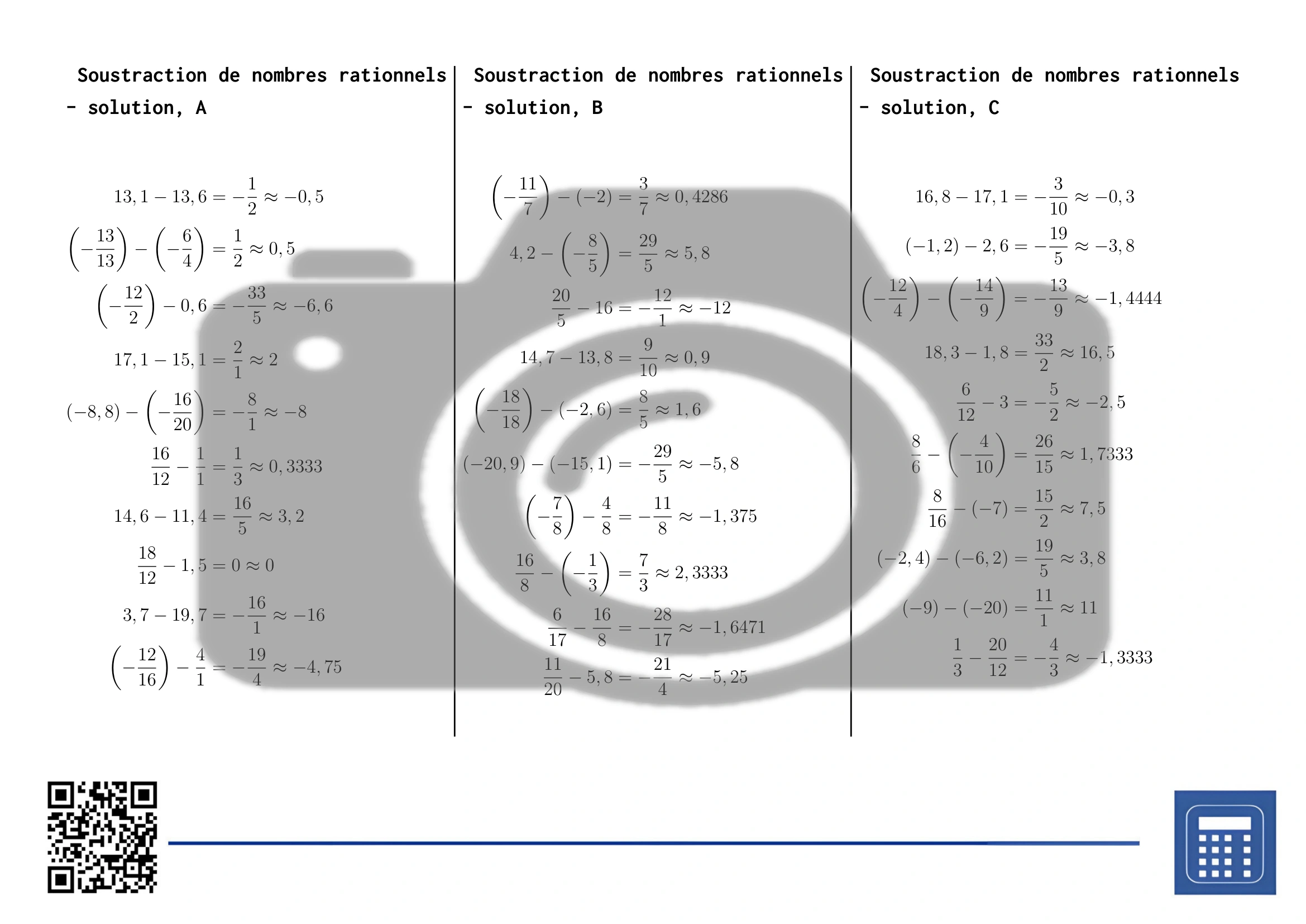 Fiche d'exercices: Soustraction de nombres rationnels – Image 4