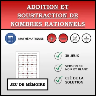 Jeu de mémoire: Addition et soustraction de nombres rationnels