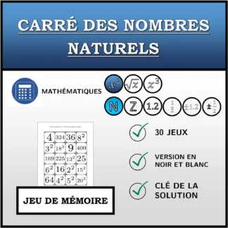 Jeu de mémoire: Carré des nombres naturels