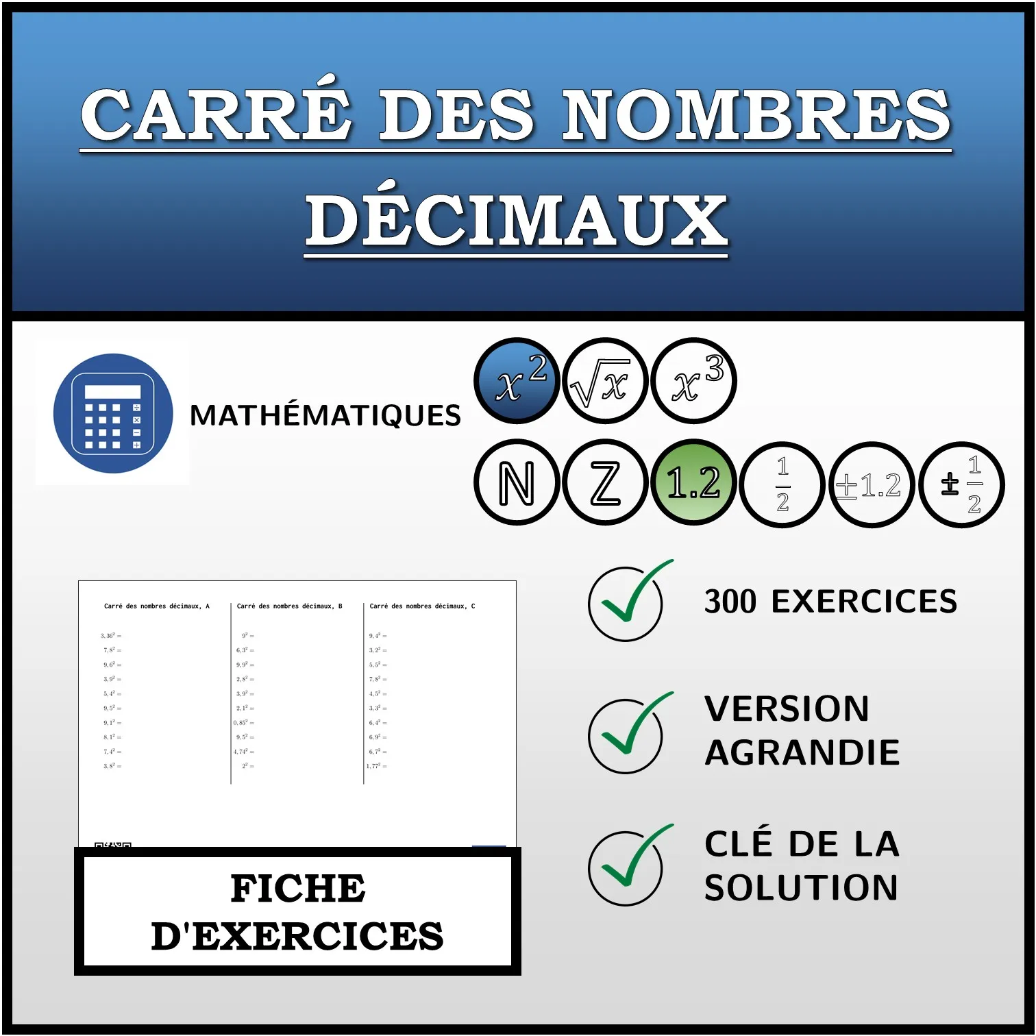 Fiche d'exercices: Carré des nombres décimaux