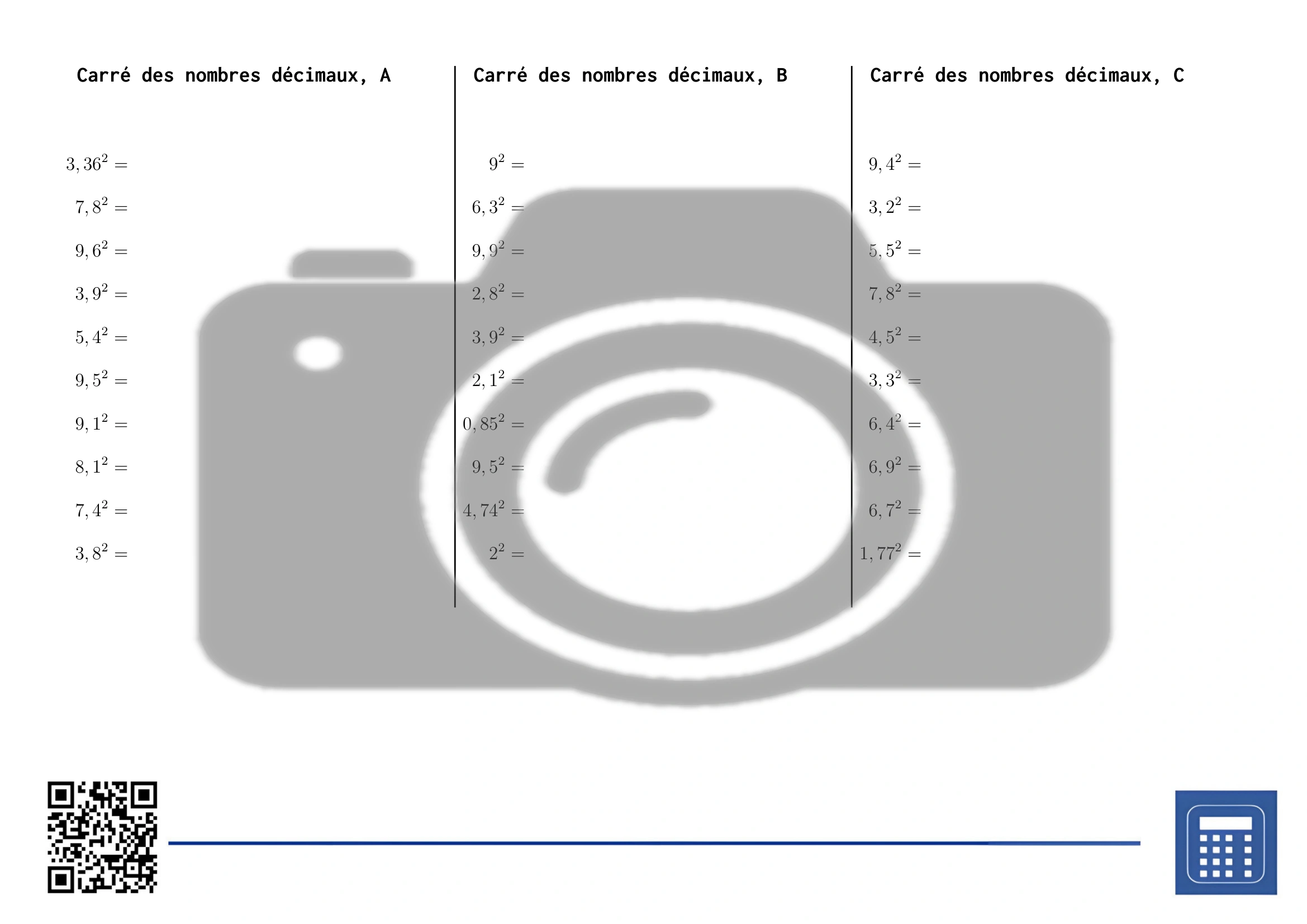 Fiche d'exercices: Carré des nombres décimaux – Image 2