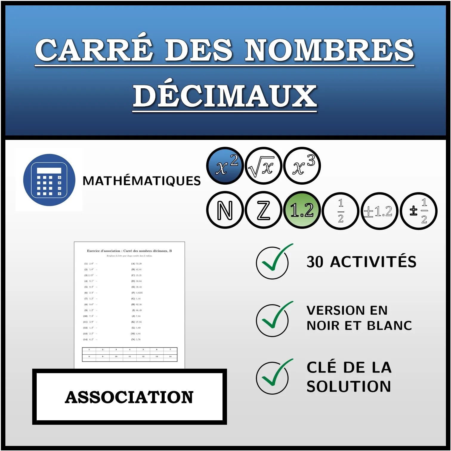 Exercice d'association: Carré des nombres décimaux