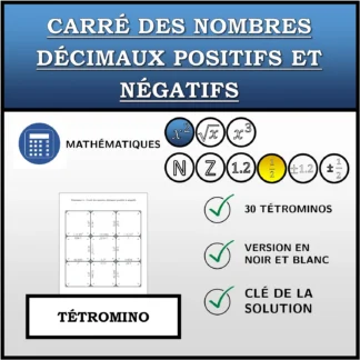 Tétromino: Carré des nombres décimaux positifs et négatifs
