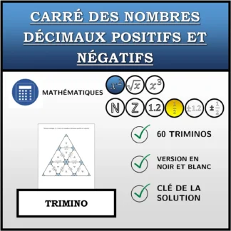 Trimino: Carré des nombres décimaux positifs et négatifs