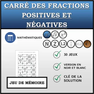 Jeu de mémoire: Carré des fractions positives et négatives