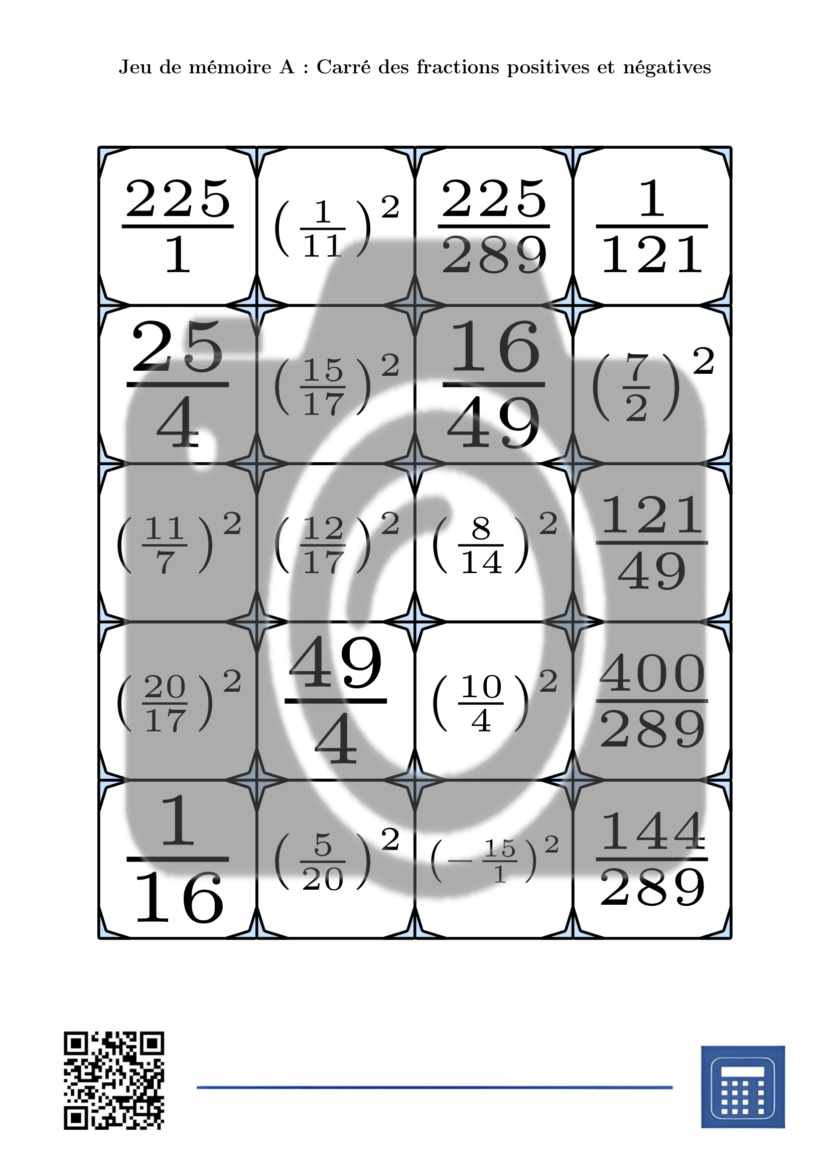 Jeu de mémoire: Carré des fractions positives et négatives – Image 2