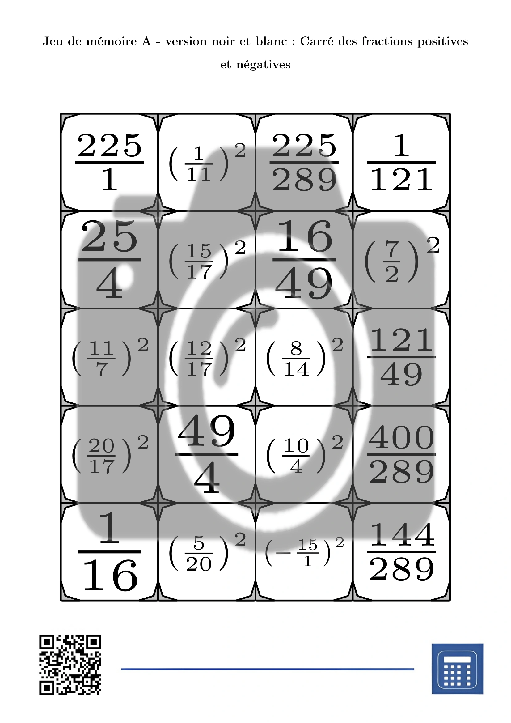 Jeu de mémoire: Carré des fractions positives et négatives – Image 3