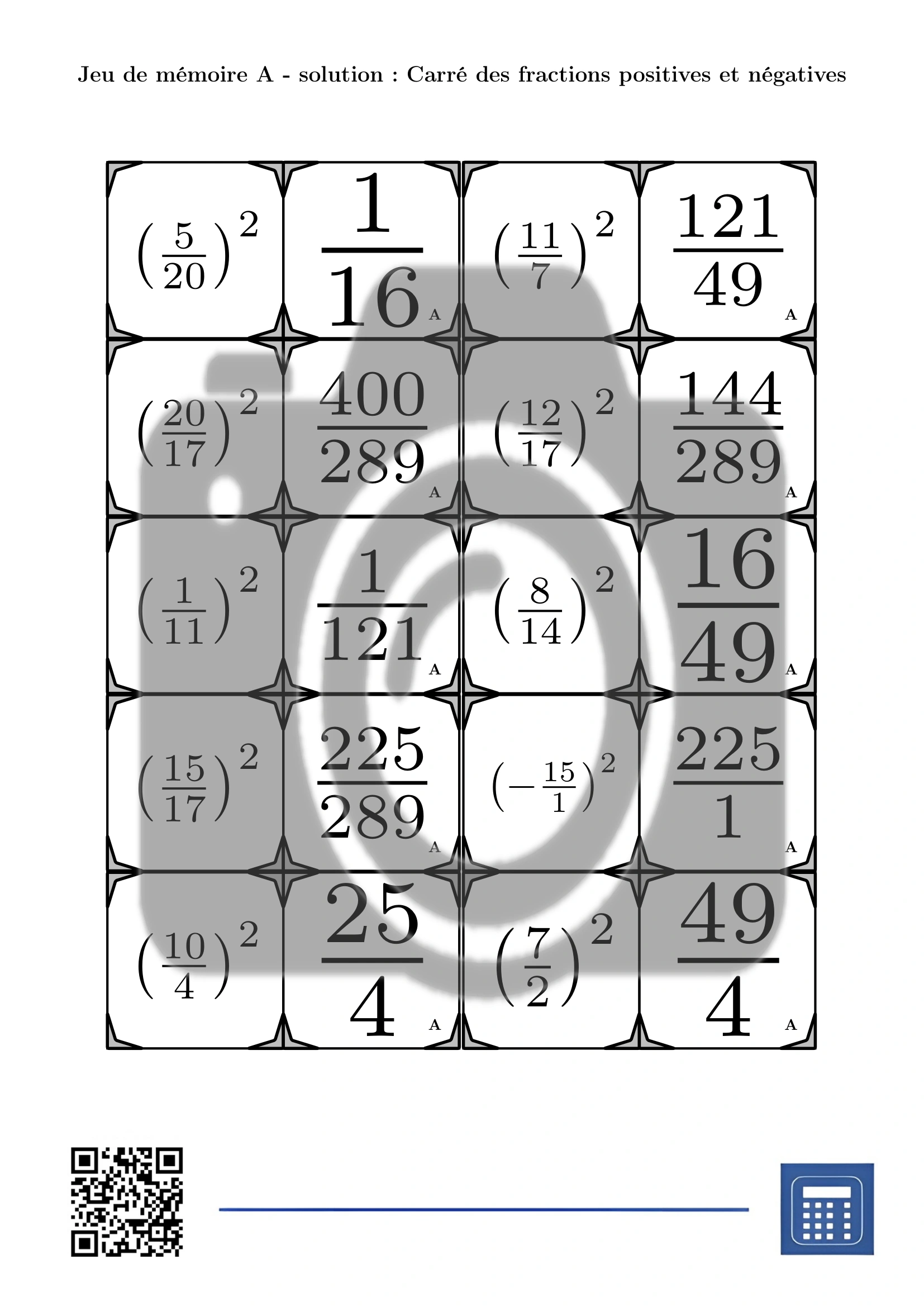 Jeu de mémoire: Carré des fractions positives et négatives – Image 4
