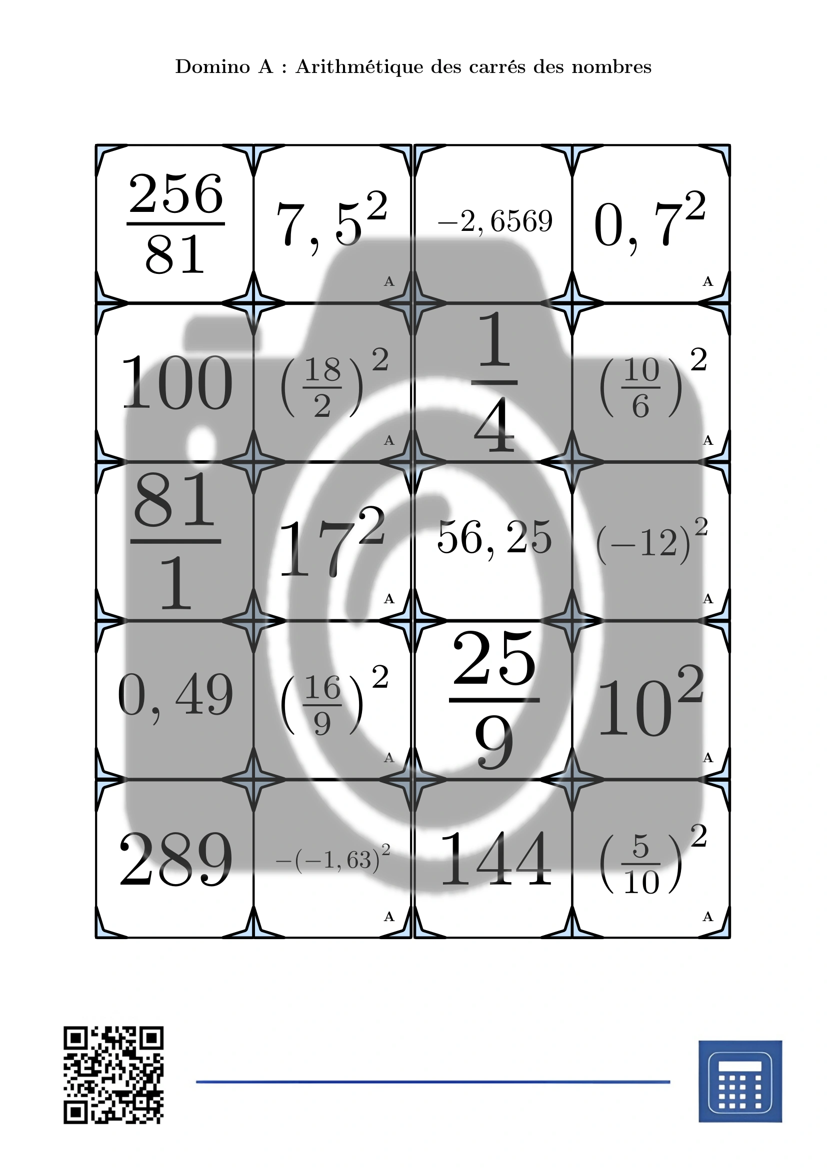 Domino: Arithmétique des carrés des nombres – Image 2