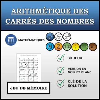 Jeu de mémoire: Arithmétique des carrés des nombres