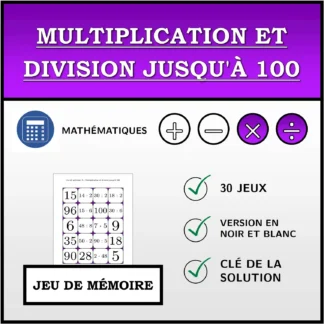 Jeu de mémoire: Multiplication et division jusqu'à 100