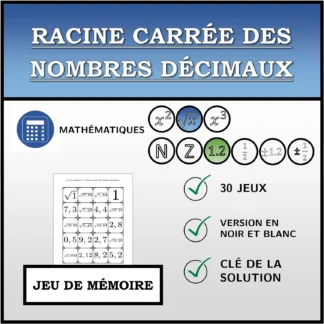 Jeu de mémoire: Racine carrée des nombres décimaux