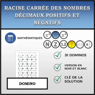 Domino: Racine carrée des nombres décimaux positifs et négatifs