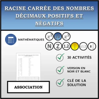 Exercice d'association: Racine carrée des nombres décimaux positifs et négatifs