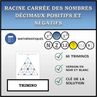 Trimino: Racine carrée des nombres décimaux positifs et négatifs