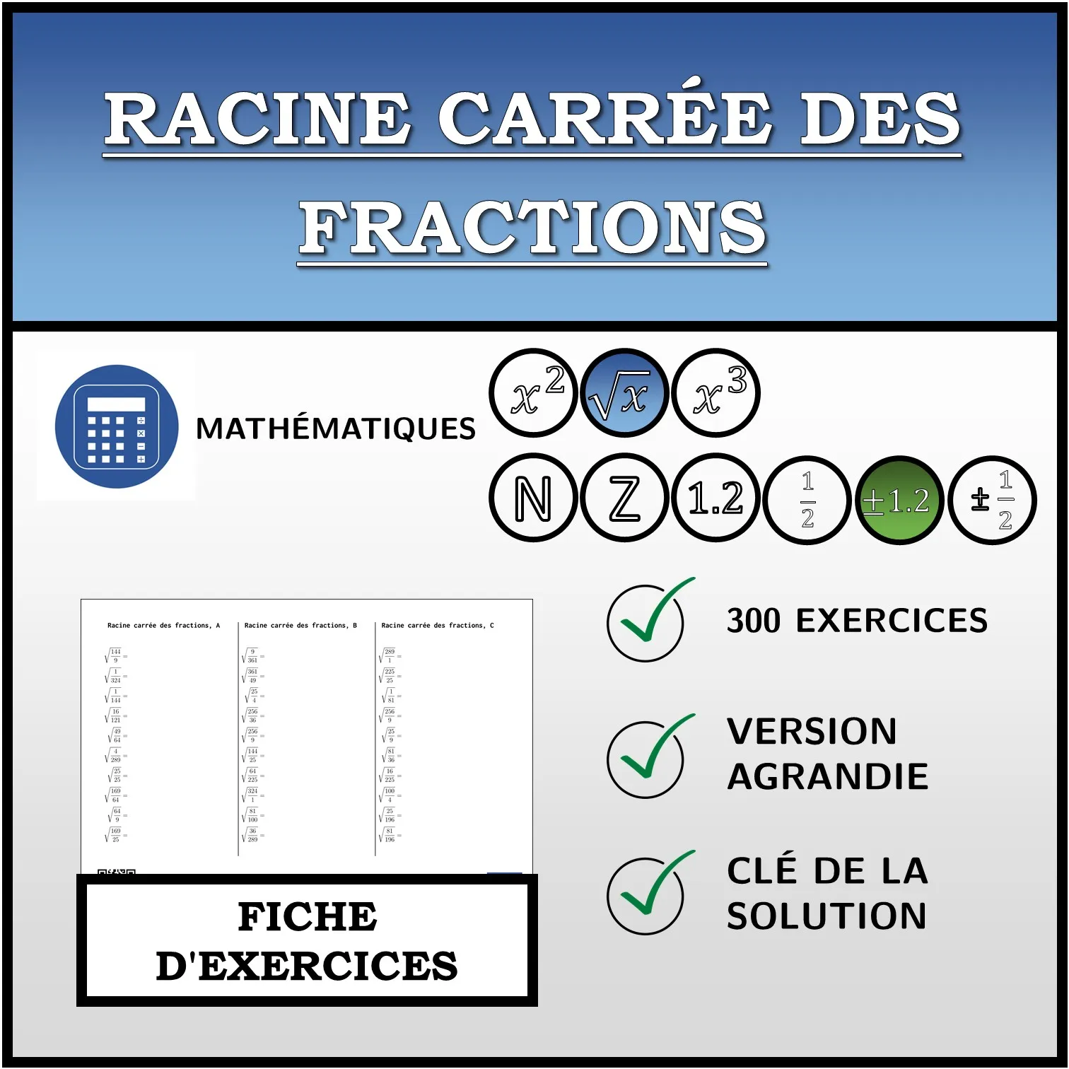 Fiche d'exercices: Racine carrée des fractions