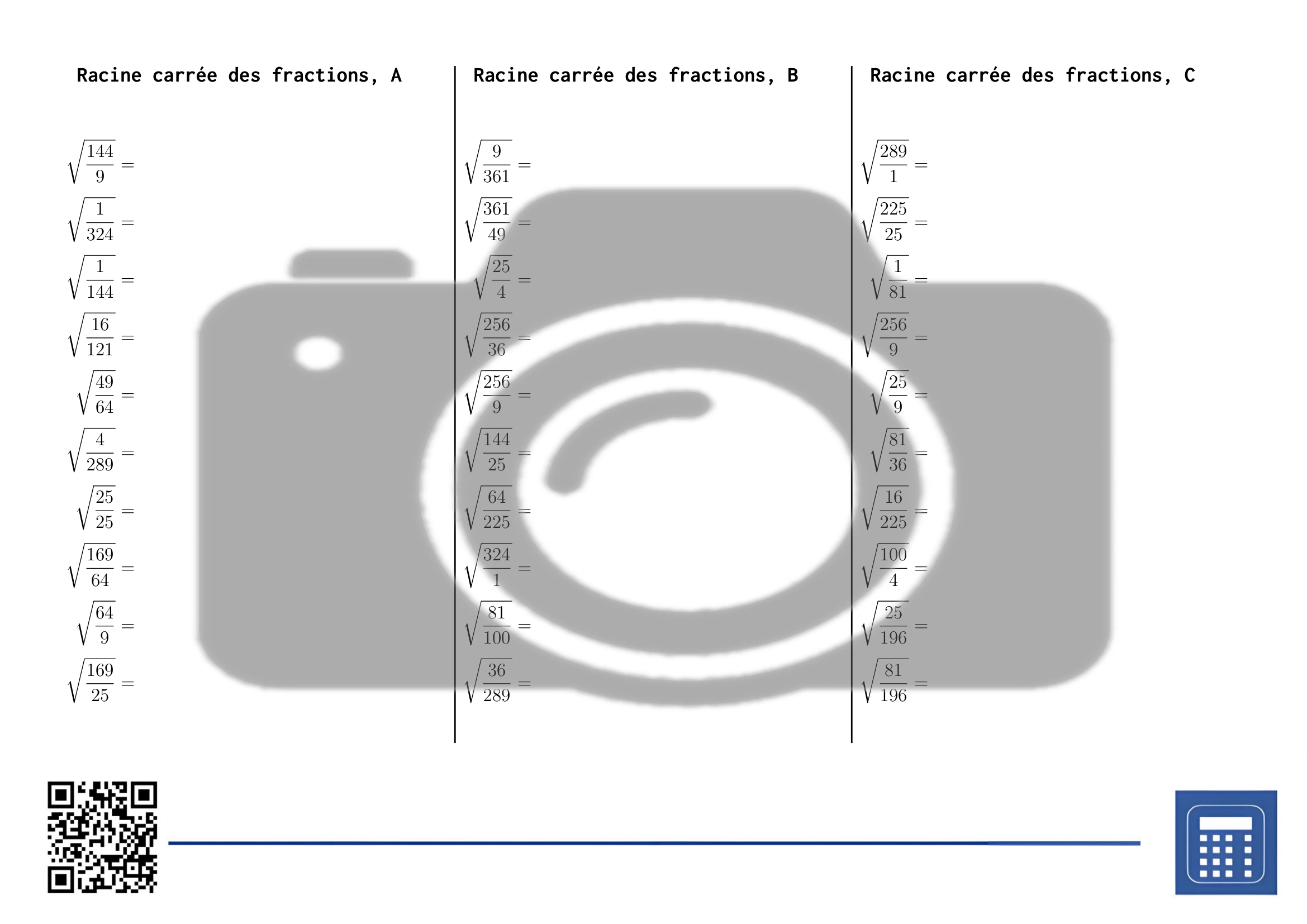 Fiche d'exercices: Racine carrée des fractions – Image 2