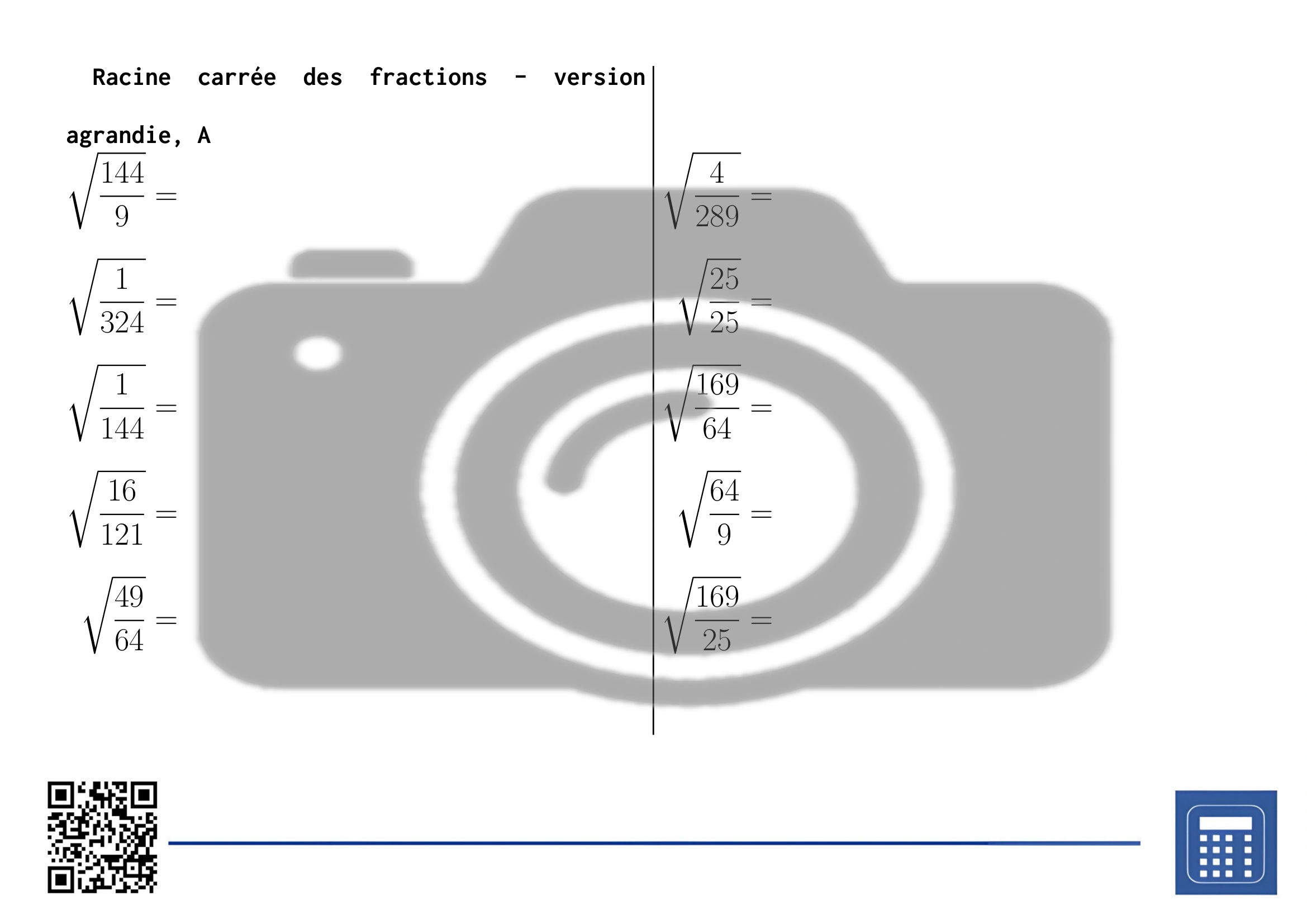 Fiche d'exercices: Racine carrée des fractions – Image 3
