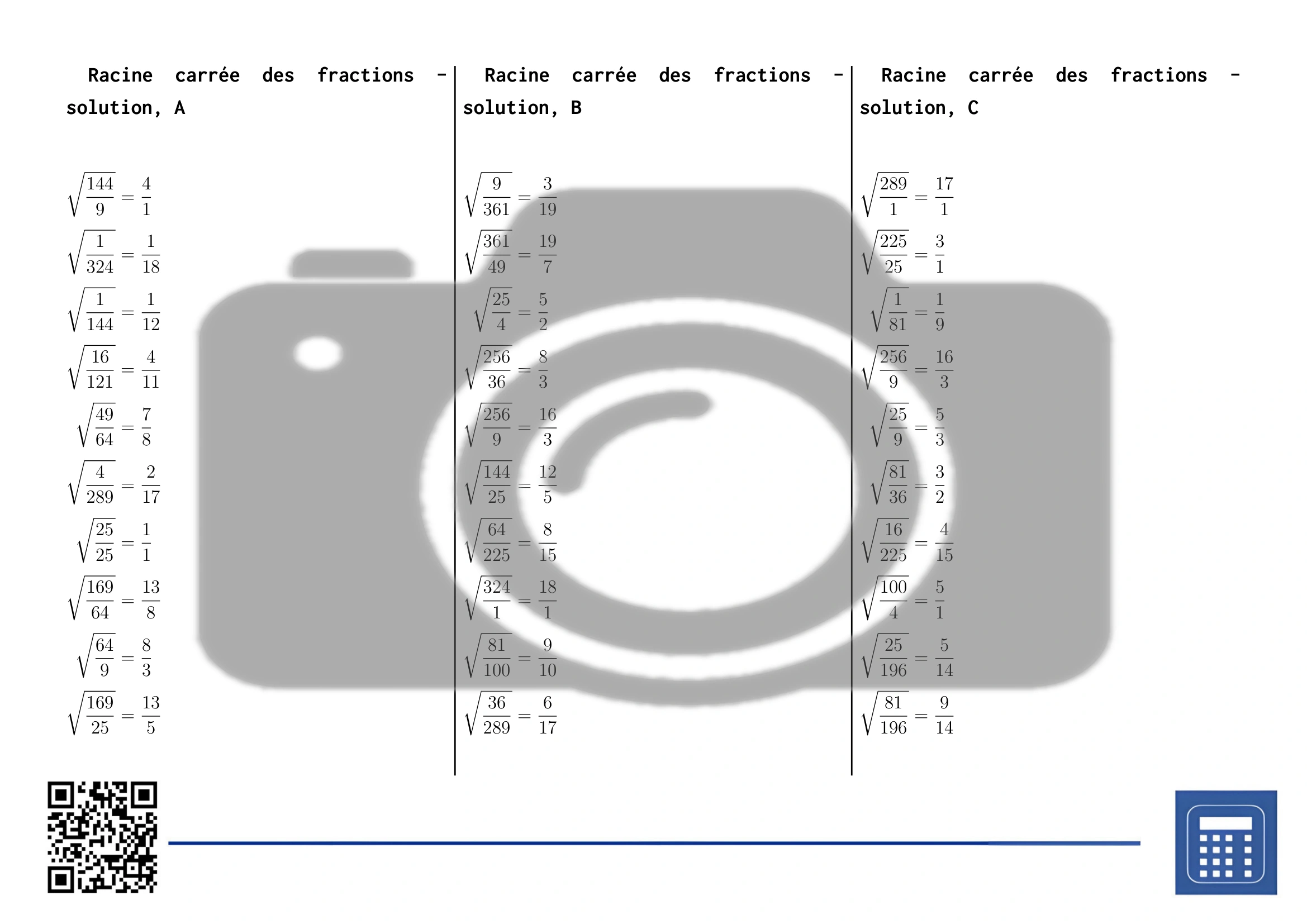 Fiche d'exercices: Racine carrée des fractions – Image 4