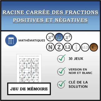 Jeu de mémoire: Racine carrée des fractions positives et négatives