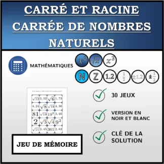 Jeu de mémoire: Carré et racine carrée de nombres naturels