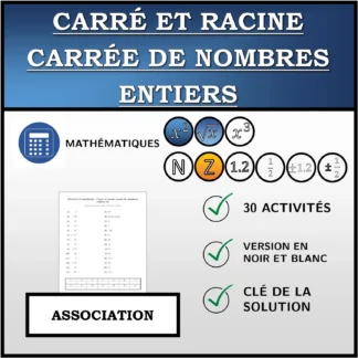 Exercice d'association: Carré et racine carrée de nombres entiers