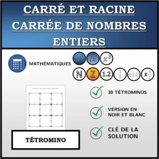 Tétromino: Carré et racine carrée de nombres entiers