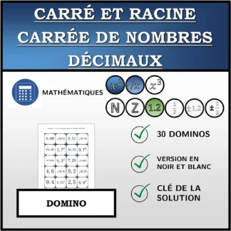 Domino: Carré et racine carrée de nombres décimaux