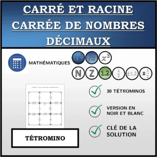 Tétromino: Carré et racine carrée de nombres décimaux