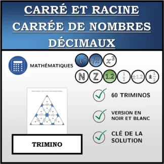 Trimino: Carré et racine carrée de nombres décimaux