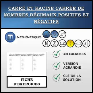 Fiche d'exercices: Carré et racine carrée de nombres décimaux positifs et négatifs